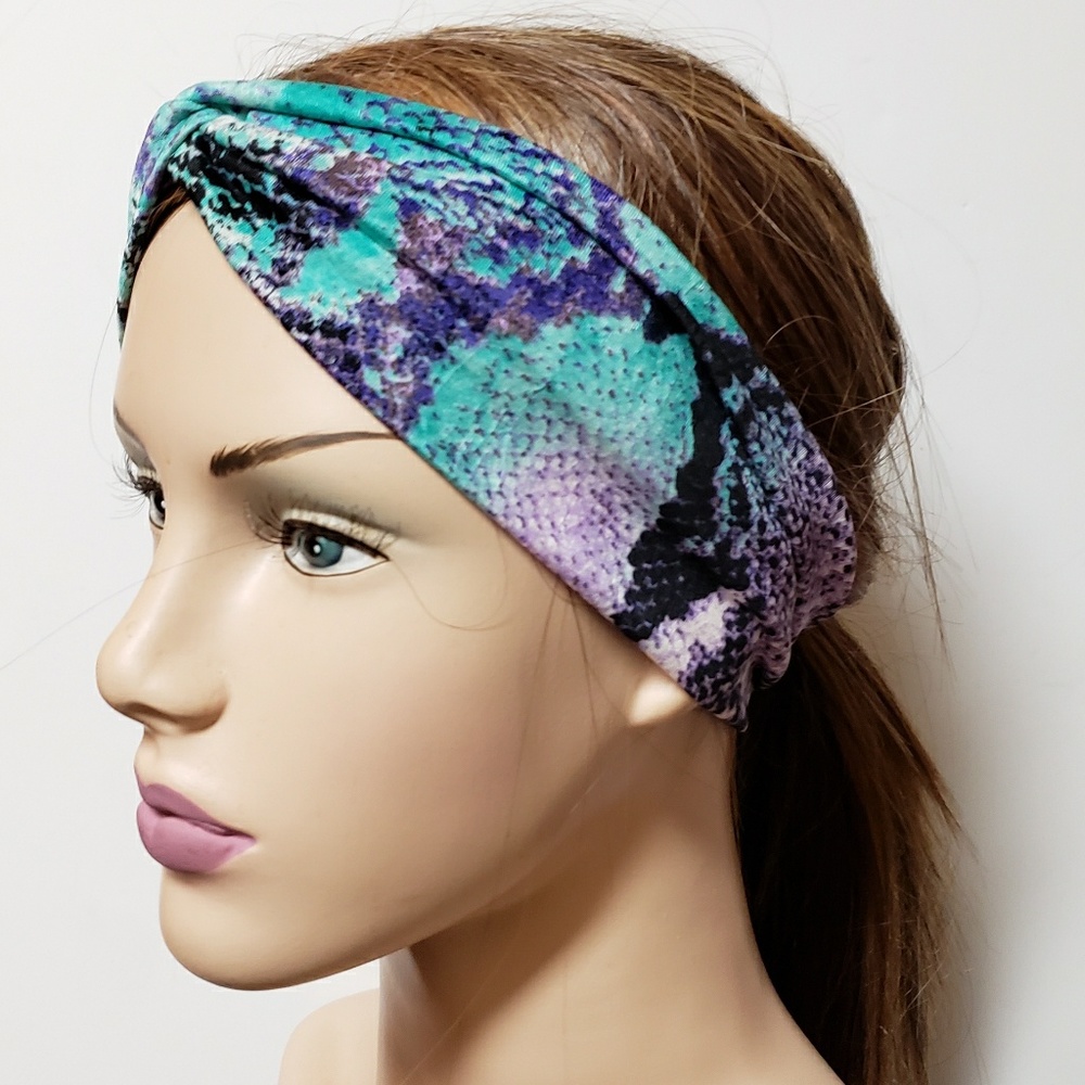 Purple Snake Print Turban Headband, Cute Headwraps
